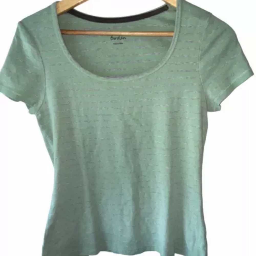 Women's Boden Mint Green Gray Stripes 10 SS Shirt